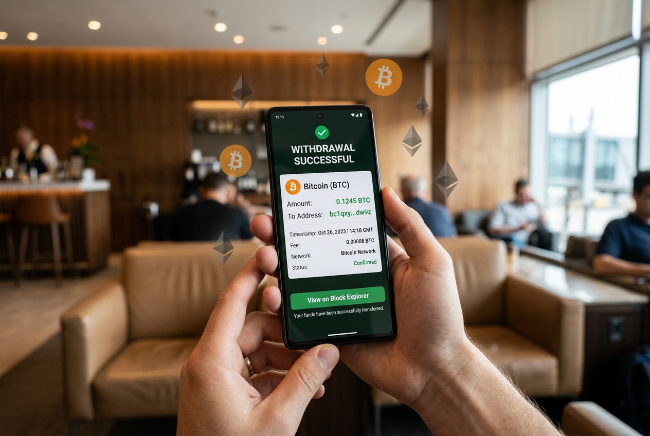 Smartphone showing a crypto wallet transaction